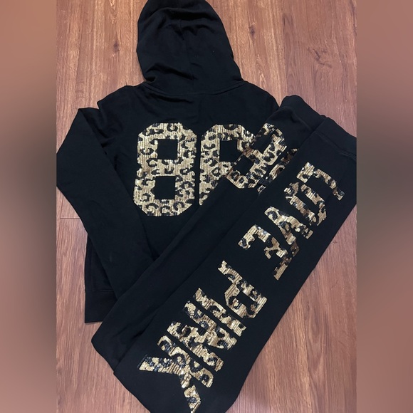 PINK Victoria's Secret 86 leopard bling hoodie / Sweatpants vintage outfit S - Picture 6 of 15